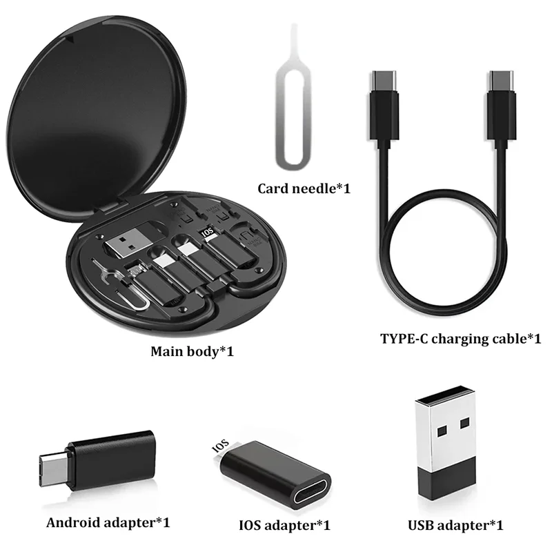 Mini 6-in-1 Cable & Adapter Set — USB-C, Lightning, Micro, 60W Fast Charge